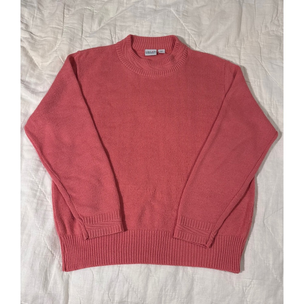 Haband Vintage Coral Pink Knit Crewneck Sweater Made in USA Mens Large